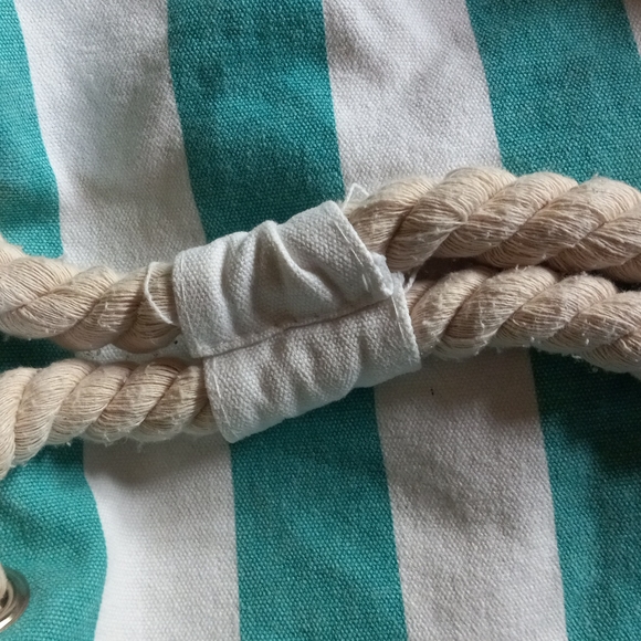 Teal and white striped canvas and Rope beach bag - Picture 6 of 7